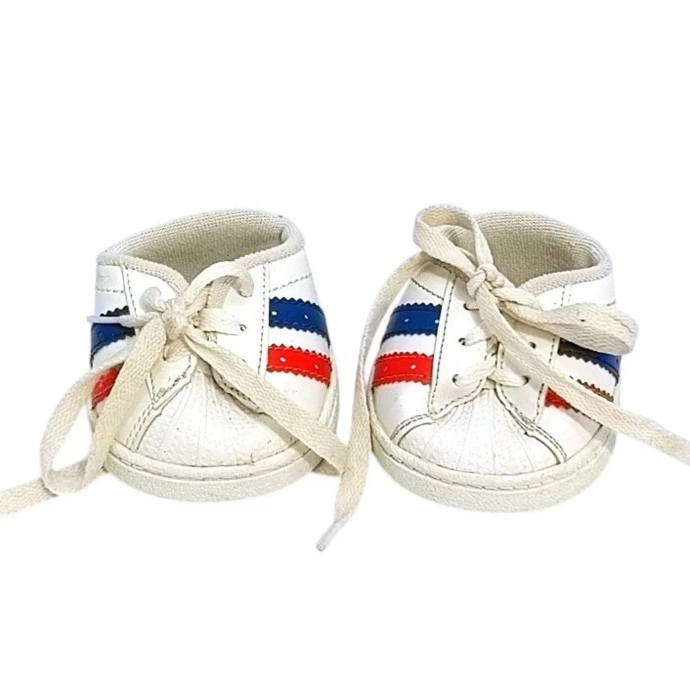 Build A Bear Workshop White Sneakers Red Blue Stripes Shell Toe Plush Doll Shoes